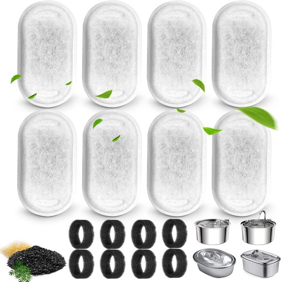 16 Cartucce Filtranti Per Distributori D'Acqua Per Animali Domestici, Di Cui 8 Filtri Per Fontanelle Per Gatti E 8 Spugne Per La Pompa, Per Fontanelle Per Bere.