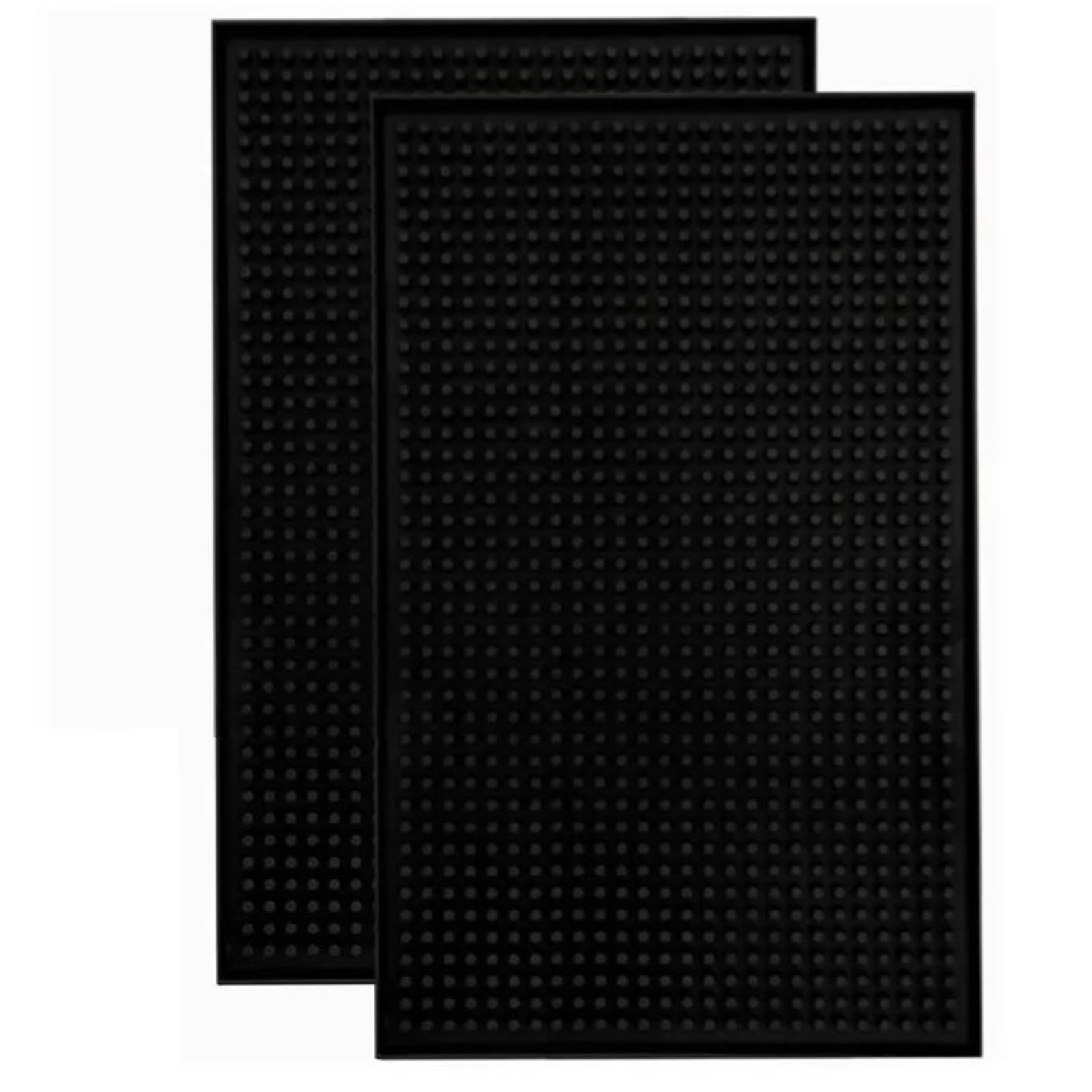 Tapis de bar noir mat imperméable isolant thermique en PVC, 45x30x1 cm, lot de 2