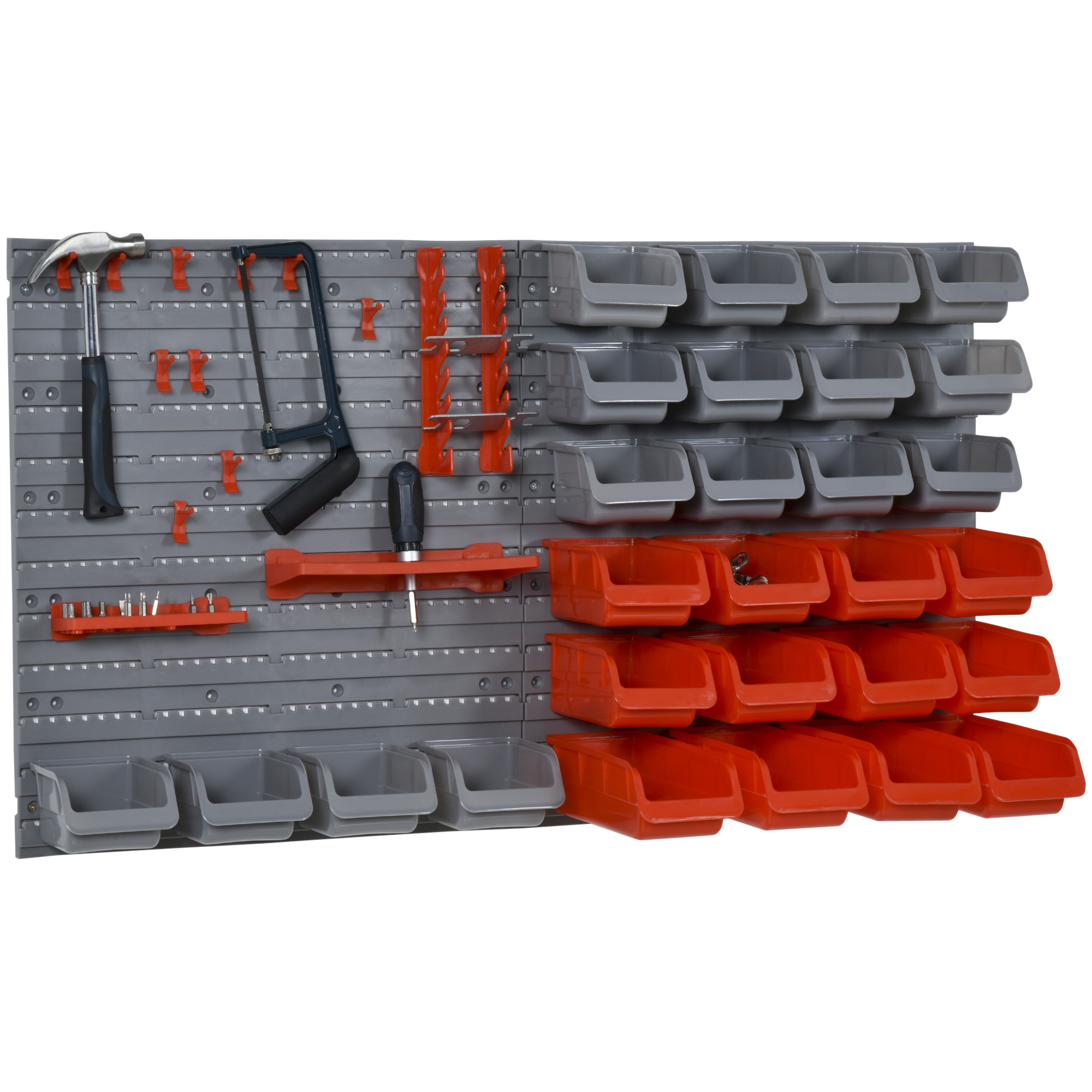 Organiseur mural d'outils 44 pièces avec bacs amovibles en PP, 54 x 22 x 95 cm, gris et rouge