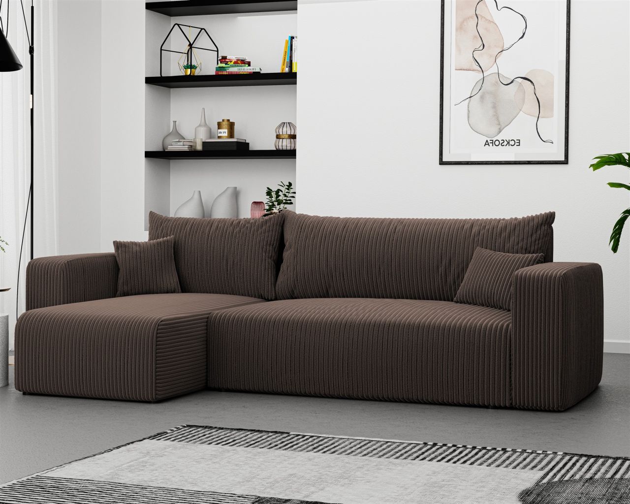 Fun Möbel Ecksofa Mit Schlaffunktion Sofa Luna Stoff Poso Dunkelbraun Ottomane Links - Bild 2