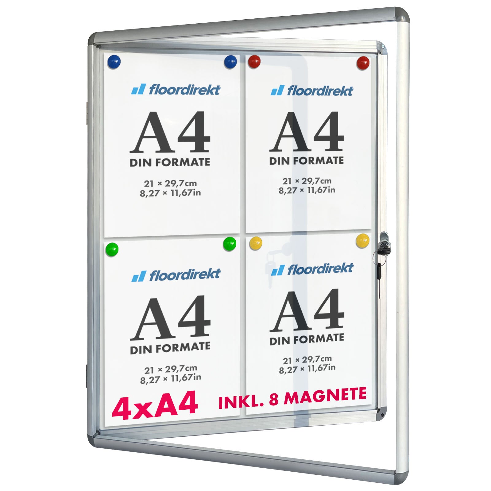 Floordirekt Grau Schaukasten Innen Premium 49 X 67 Cm 4 X A4 Mit 8 Magneten