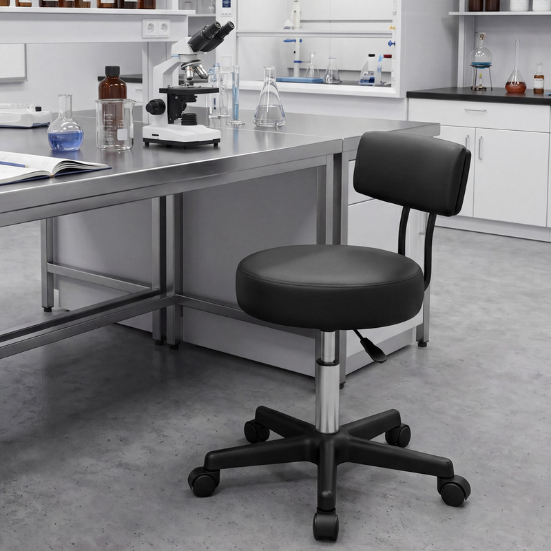 Songmics – Tabouret De Bureau Réglable En Hauteur – Chaise Pivotante À Roulettes – Assise Ergonomique – Capacité 150 Kg – Noir