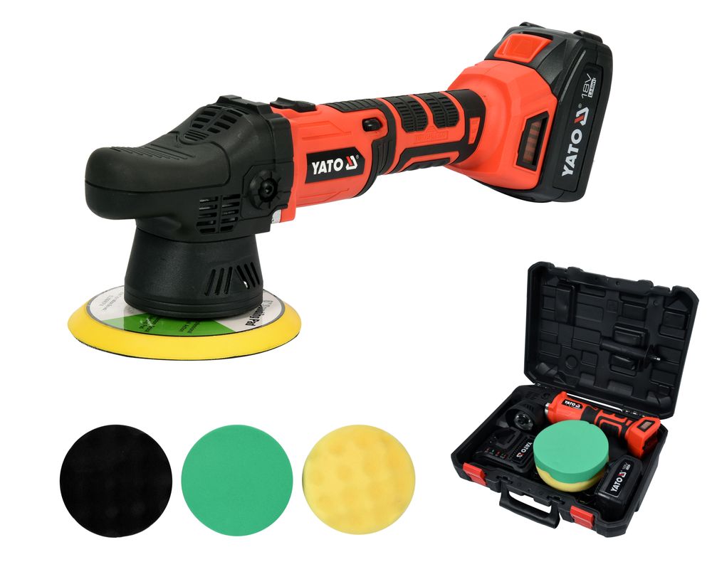 Yato Schwarz/Gelb/Grün Akku Exzenter Poliermaschine 18V Exzenterschleifer 150Mm Auto Polierer Set 3Ah Li-Lon Ladegerät