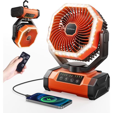 Ventilatore Portatile Da Campeggio Da 20000 Mah Con Luce Led, Ricaricabile Tramite Cellulare, Ideale Per Viaggi, Pesca, Con Telecomando E 4 Velocità.