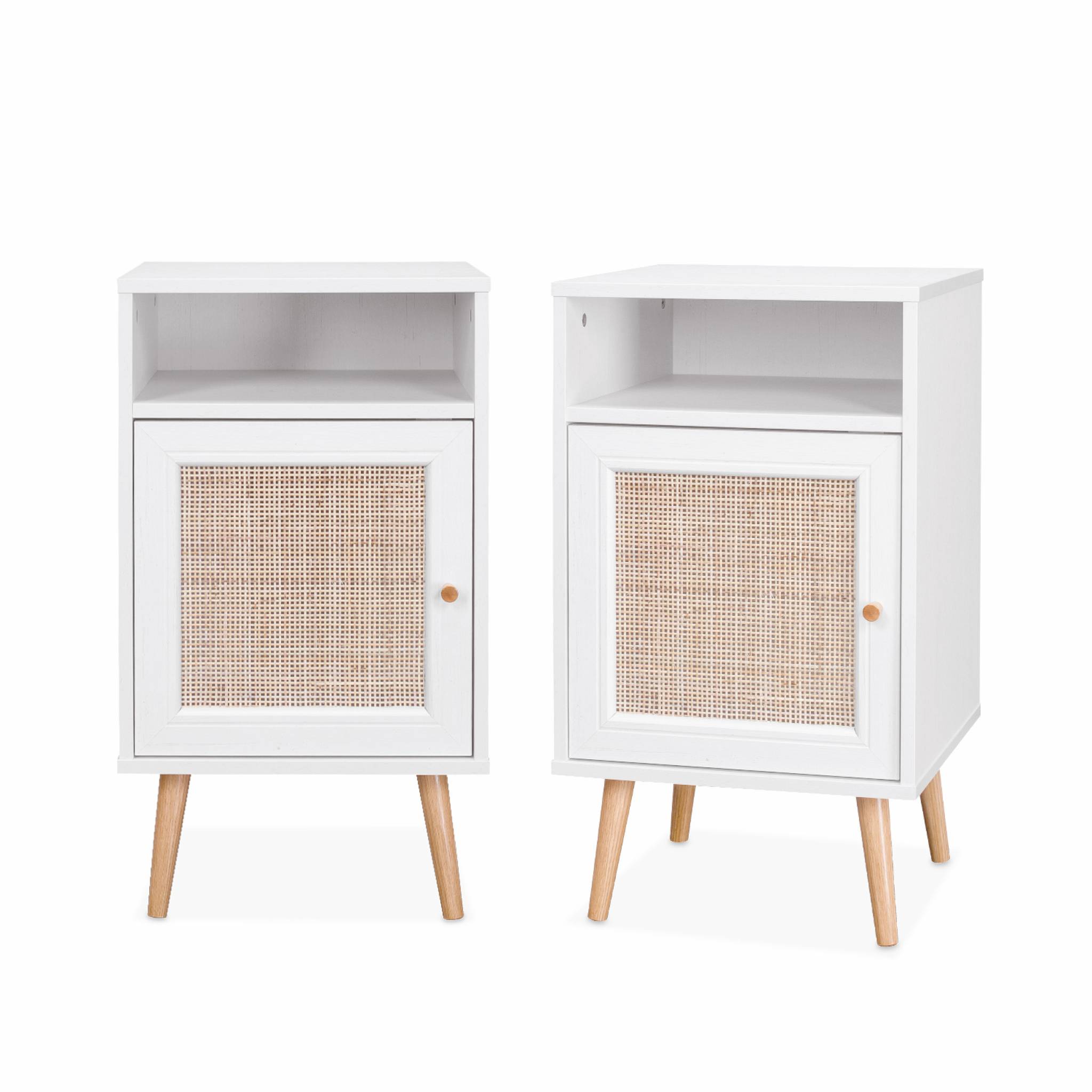 Lot De 2 Tables De Chevet En Cannage - Bohème - 40x39x65.8cm Blanc - 2