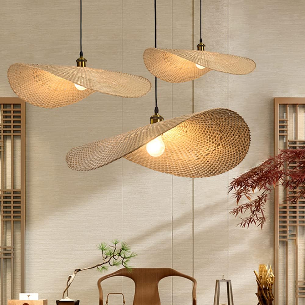 Suspension En Bambou Tissé Loft Pays Suspension E27 Suspension Réglable En Hauteur Bambou Rotin Tissé Chambre Éclairage Lustre Salle D'Étude Salon Lumière Décorative,ø40cm - Ineasicer