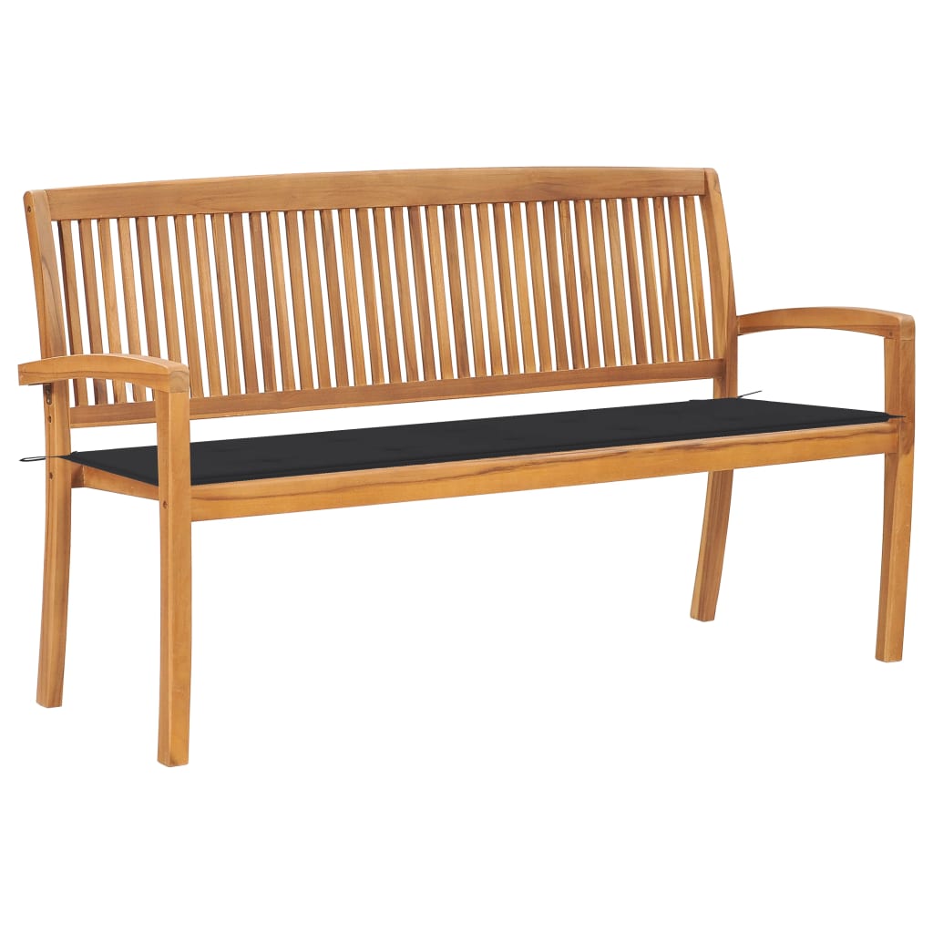 Vidaxl Anthrazit - Stapelbare Gartenbank Mit Auflage 159 Cm Massivholz Teak