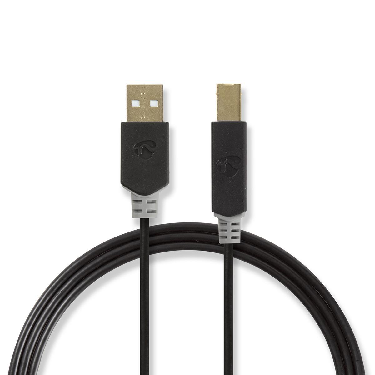 Nedis USB-Kabel | USB 2.0 | USB-A Stecker | USB-B Stecker | 480 Mbps | Vergoldet | 2.00 m | rund | PVC | Anthrazit | Verpackung mit Sichtfenster - Bild 4