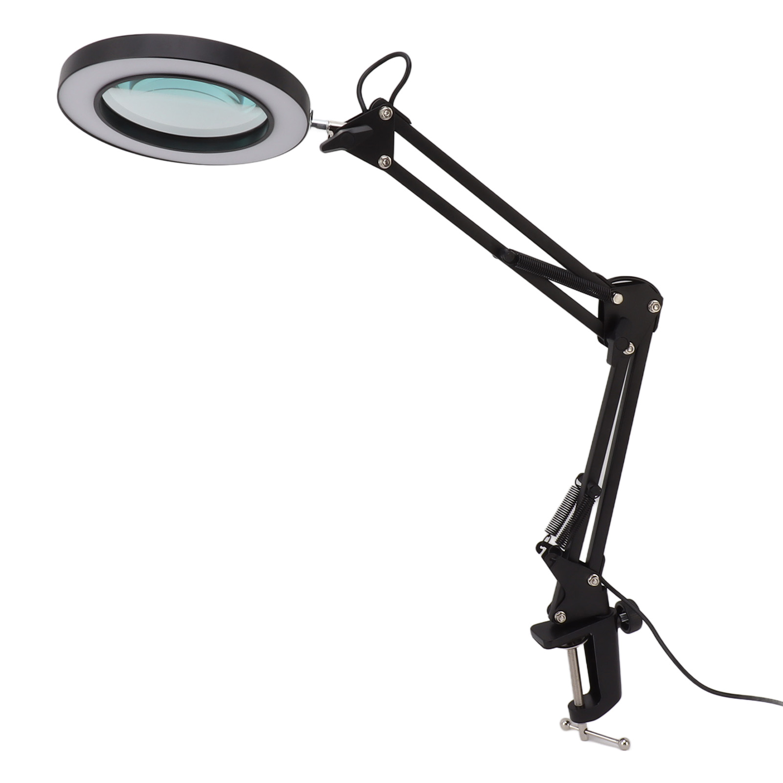 Lampe loupe 10x à pince, bras pivotant réglable, 3 modes de couleur, aluminium
