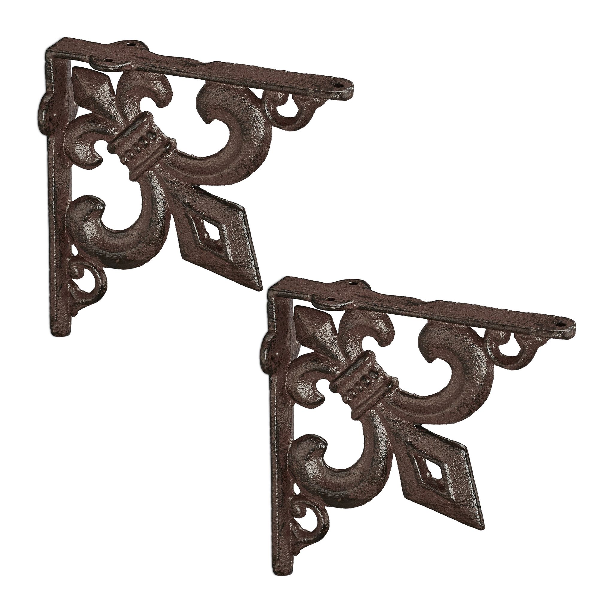 Relaxdays 6 X Antique Shelf Brackets, Cast Iron Supports, Lily Design, Vintage Wall Brackets For Shelves, Shelf Brackets, Brown