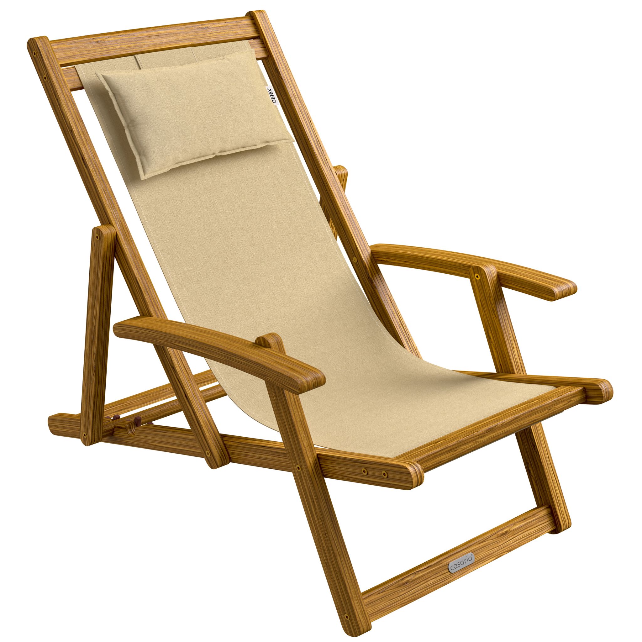 Casaria® Sonnenliege Holz Wetterfest Klappbar 3-fach Verstellbar Bis 160kg Gartenliege Outdoor Mit Nackenkissen & Armlehnen Liegestuhl Für Garten Balkon Terrasse Camping Akazienholz  Beige