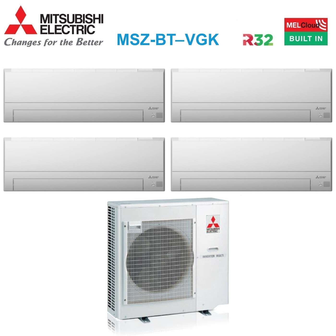 Condizionatore Quadri Split Mitsubishi Electric Msz-bt 7+7+7+9 Con Mxz-4f72vf R-32 Wi-fi Integrato