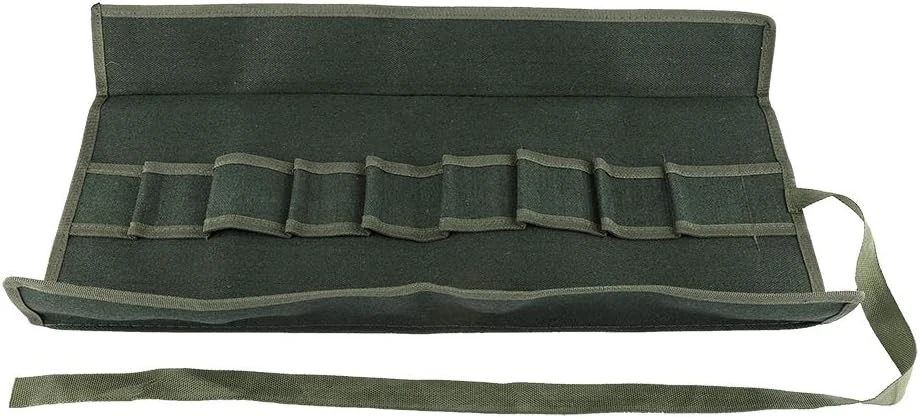 Sac à outils enroulable et pliable en toile, poches multiples, vert, pour le jardin