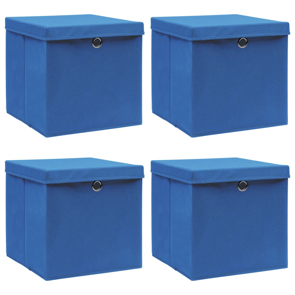 Vidaxl Storage Boxes With Lids 4 Pcs Blue 32x32x32 Cm Fabric