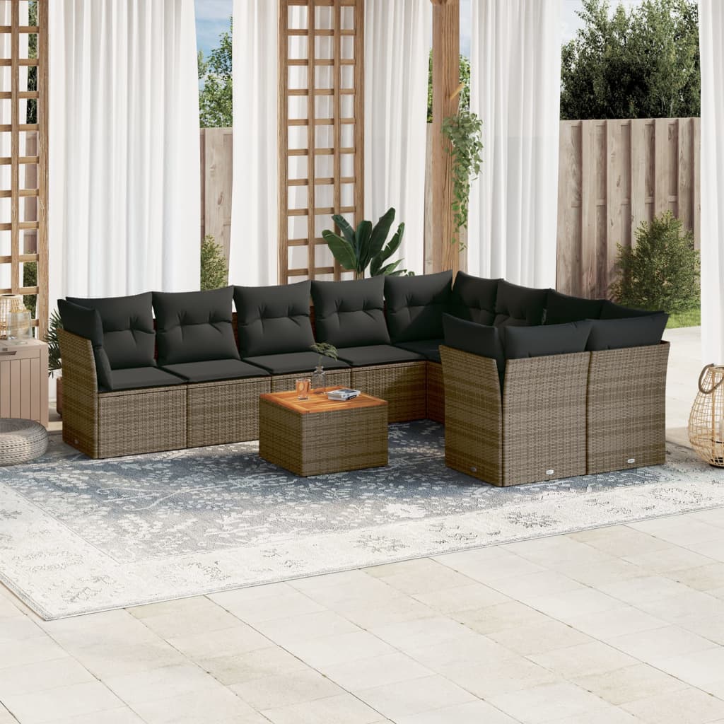 Grau 10-Tlg. Garten-Sofagarnitur Mit Kissen Poly Rattan Vidaxl - Bild 2