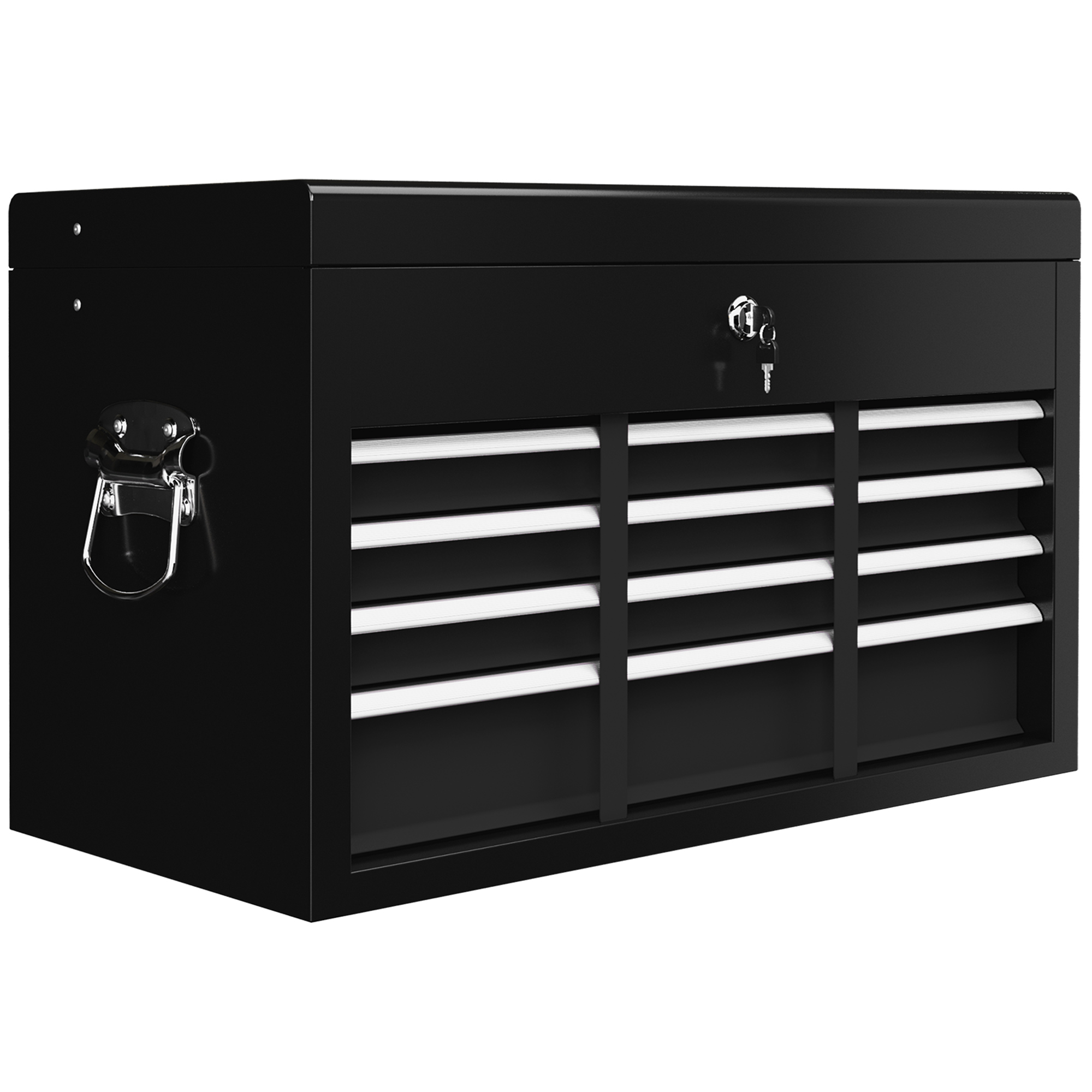 Boîte à outils à 6 tiroirs extensibles en acier, 60 × 26 × 34 cm, noir