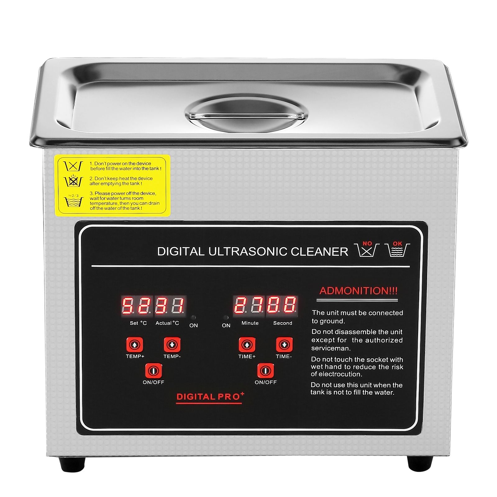 Nettoyeur à ultrasons 3 L avec chauffage et minuterie digitale, cuve et panier en acier inoxydable SUS304, 40 kHz
