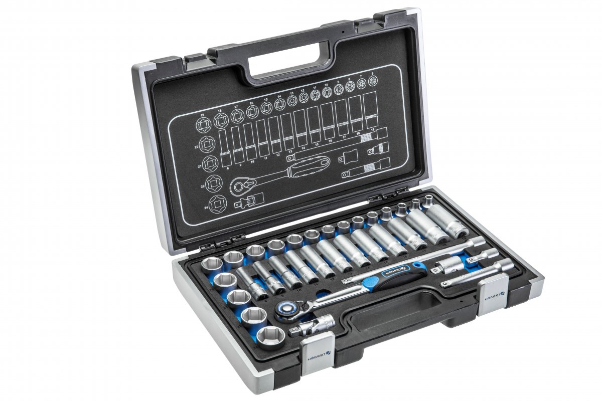 Bricoline Blau Ht1r465 Steckschlüssel-Set Knarren-Kasten Högert Werkzeug 36-Tlg. Umschaltratsche