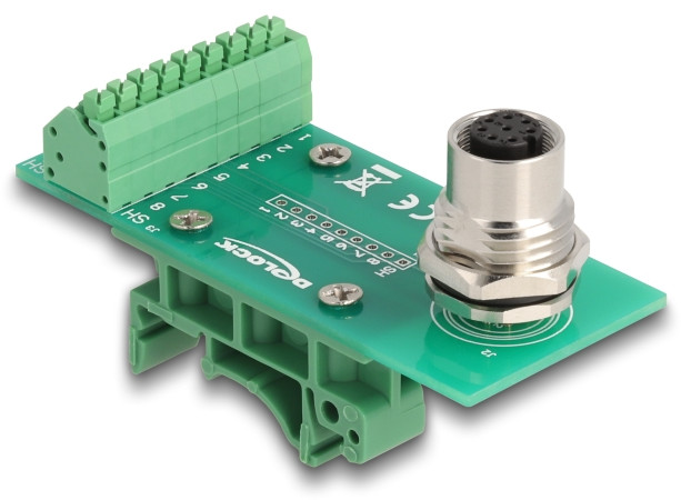 Delock M12 Übergabemodul Adapter A-kodiert 8 Pin Buchse zu 9 Pin Terminalblock für Hutschiene - Image 3