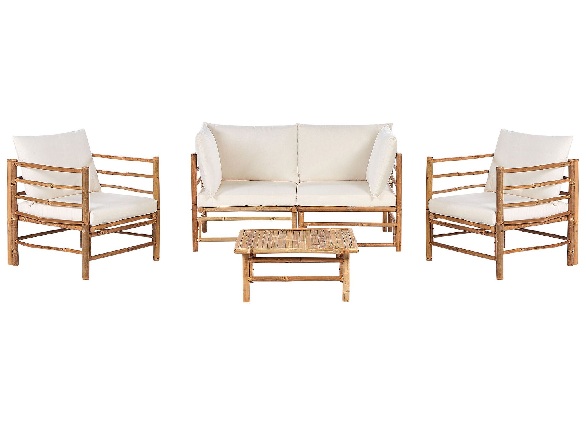 Beliani Garden Lounge Set With Table 4 Seater Cerreto Bamboo Wood Off-white
