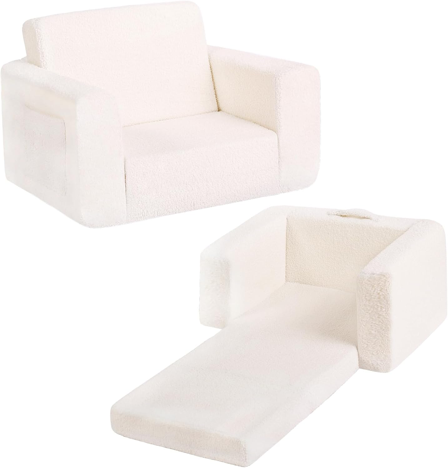 Canapé Enfant Convertible 2 En 1 – Fauteuil Pliable Avec Accoudoirs – Tissu Doux – Design Beige Pour Chambre Ou Salle De Jeux
