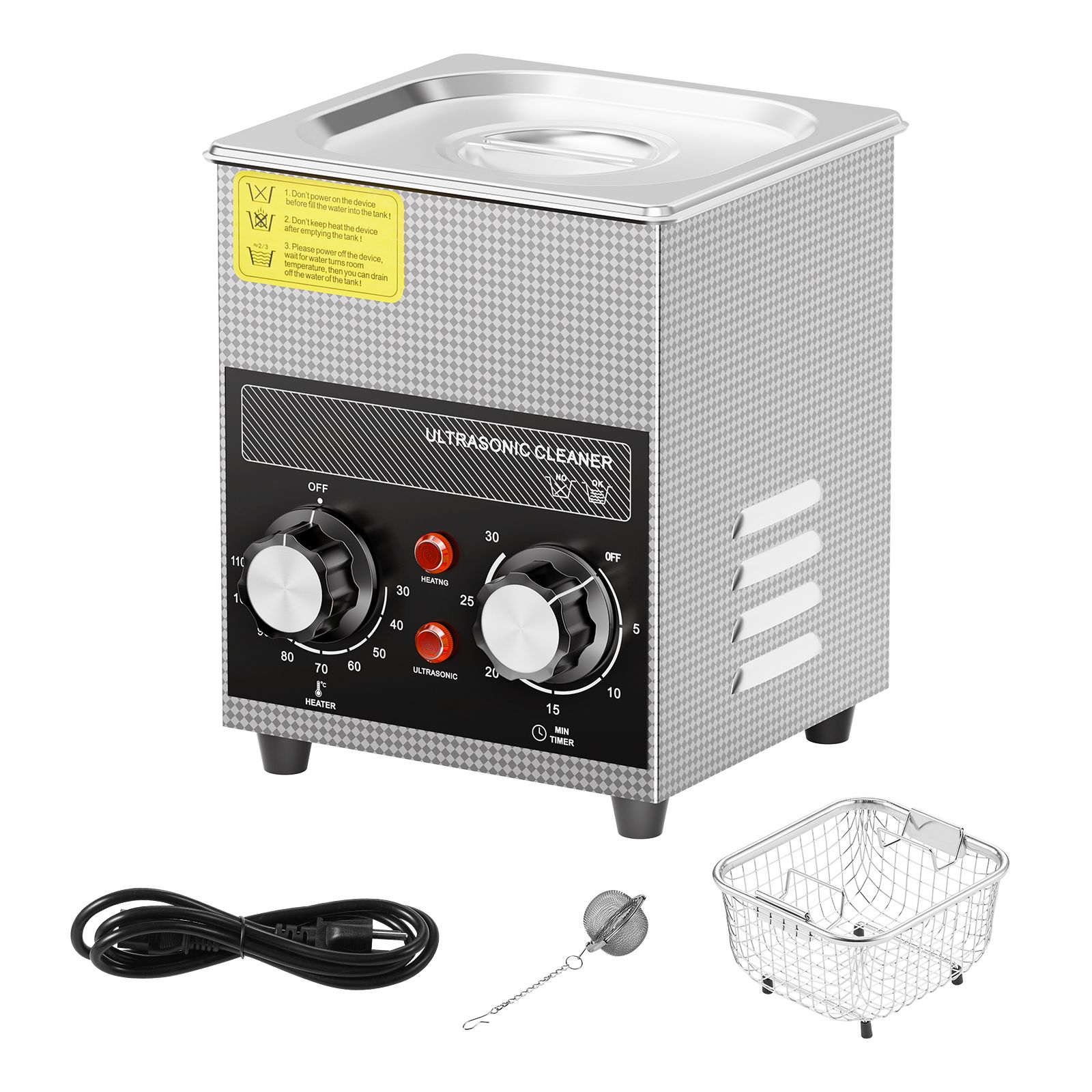 Nettoyeur à ultrasons 2 L avec chauffage et minuterie, panier inclus, 40 kHz, 60 W