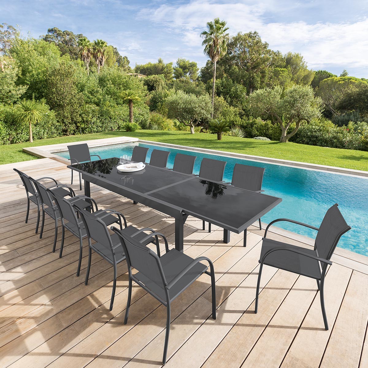 Hesperide - Table De Jardin Extensible Piazza Anthracite & Graphite 10