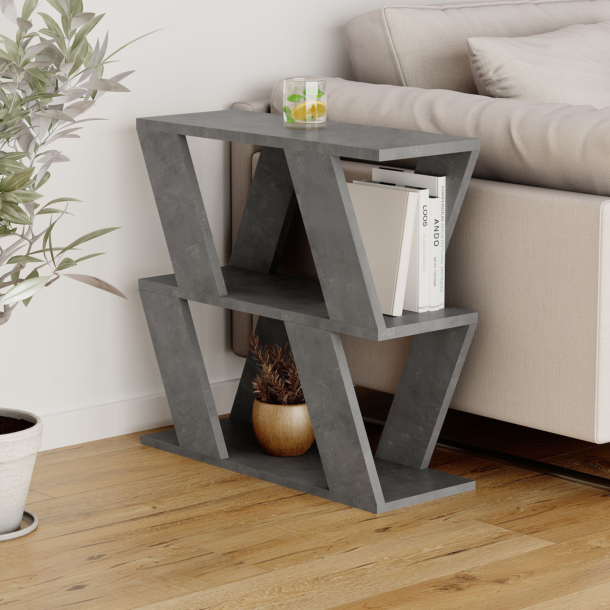 Decortie Lazena Table Basse D'Appoint Moderne Retro Grey Multipurpose H 55.4cm 3 Tiers