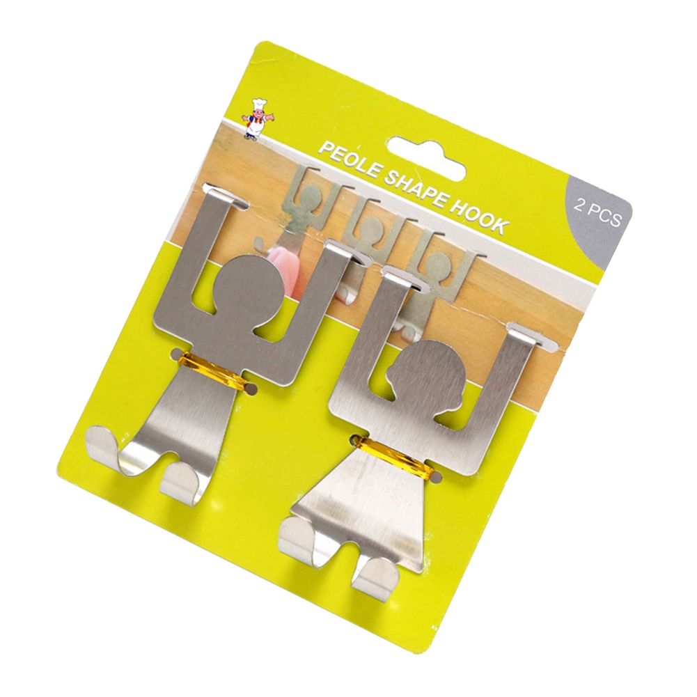 Crochet de porte en acier inoxydable, forme bonhomme, pour torchons et éponges, lot de 2