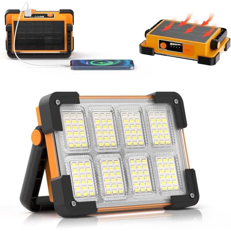 Lafomukea 50w Rechargeable Led Floodlight – 4800mah – 4 Lighting Modes – Usb And Solar Rechargeable – For Construction Sites, Camping, Garages