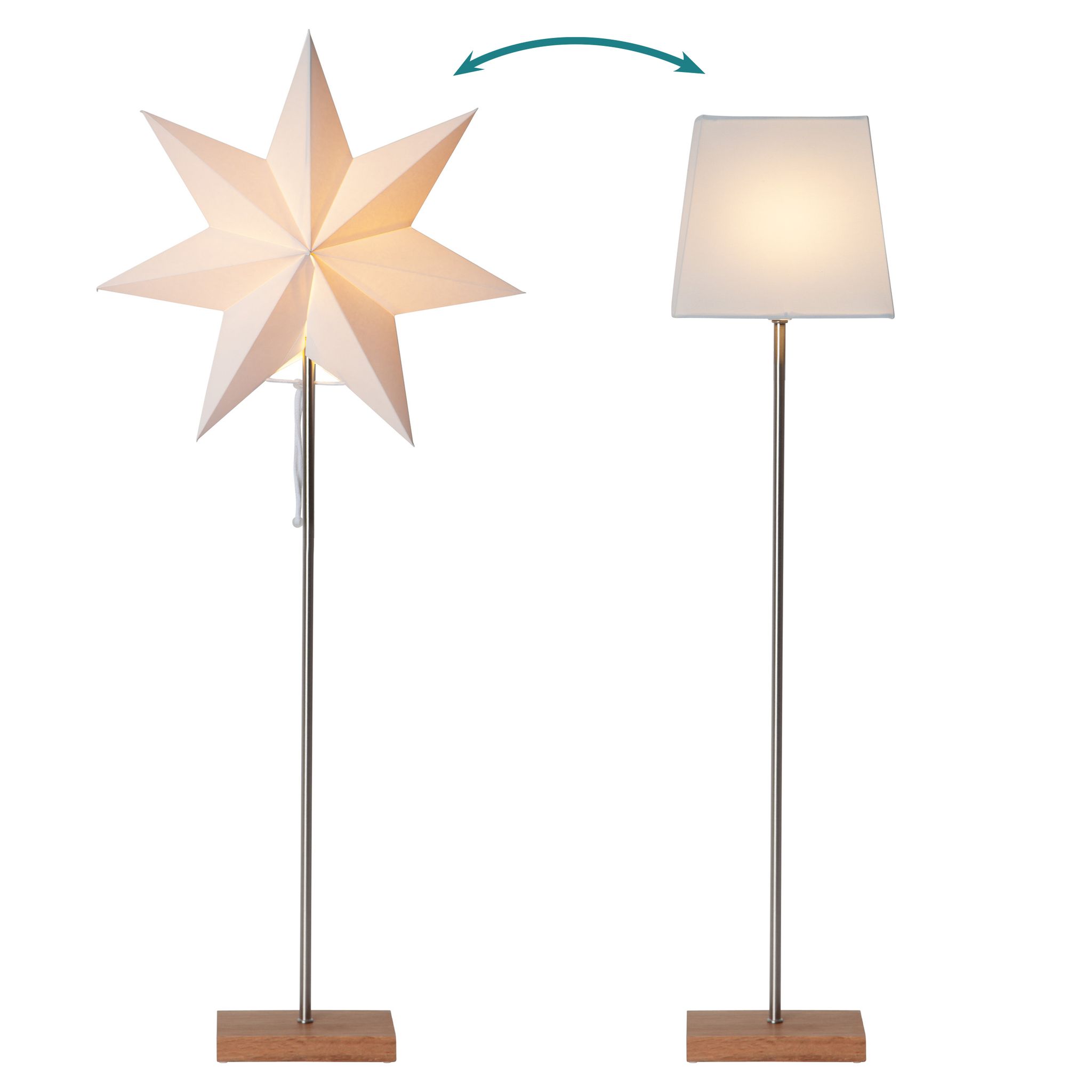 Best Season Weiß Stehlampe Moa, 3D Papierstern, Holz, Metall