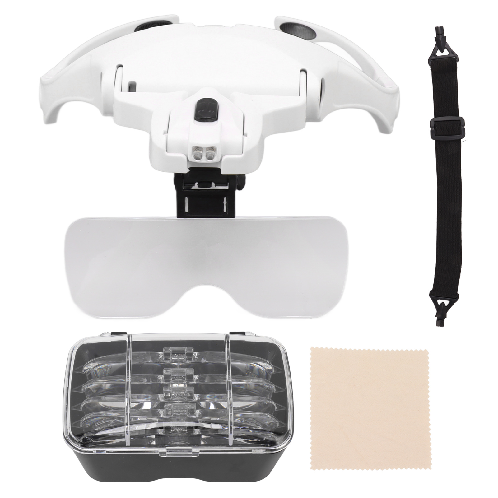 Loupe frontale à 5 lentilles interchangeables 1x à 3,5x, éclairage LED, cadre ABS et lentilles acrylique