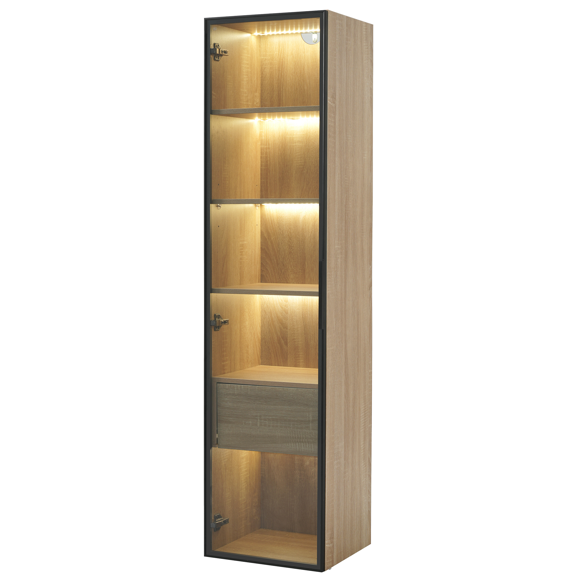 Armoire De Salle De Bain Avec Étagères Ouvertes Et Porte En Verre Trempé