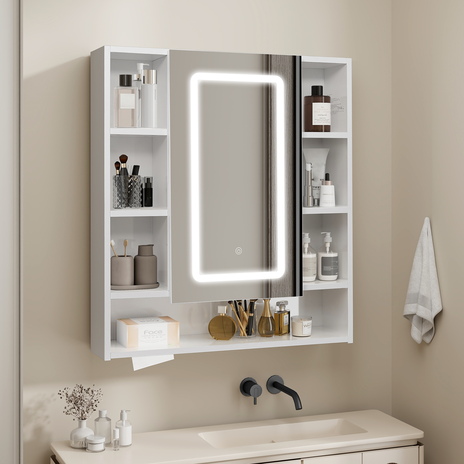 Puluomis - Armoire Murale De Salle De Bain Avec Miroir Led