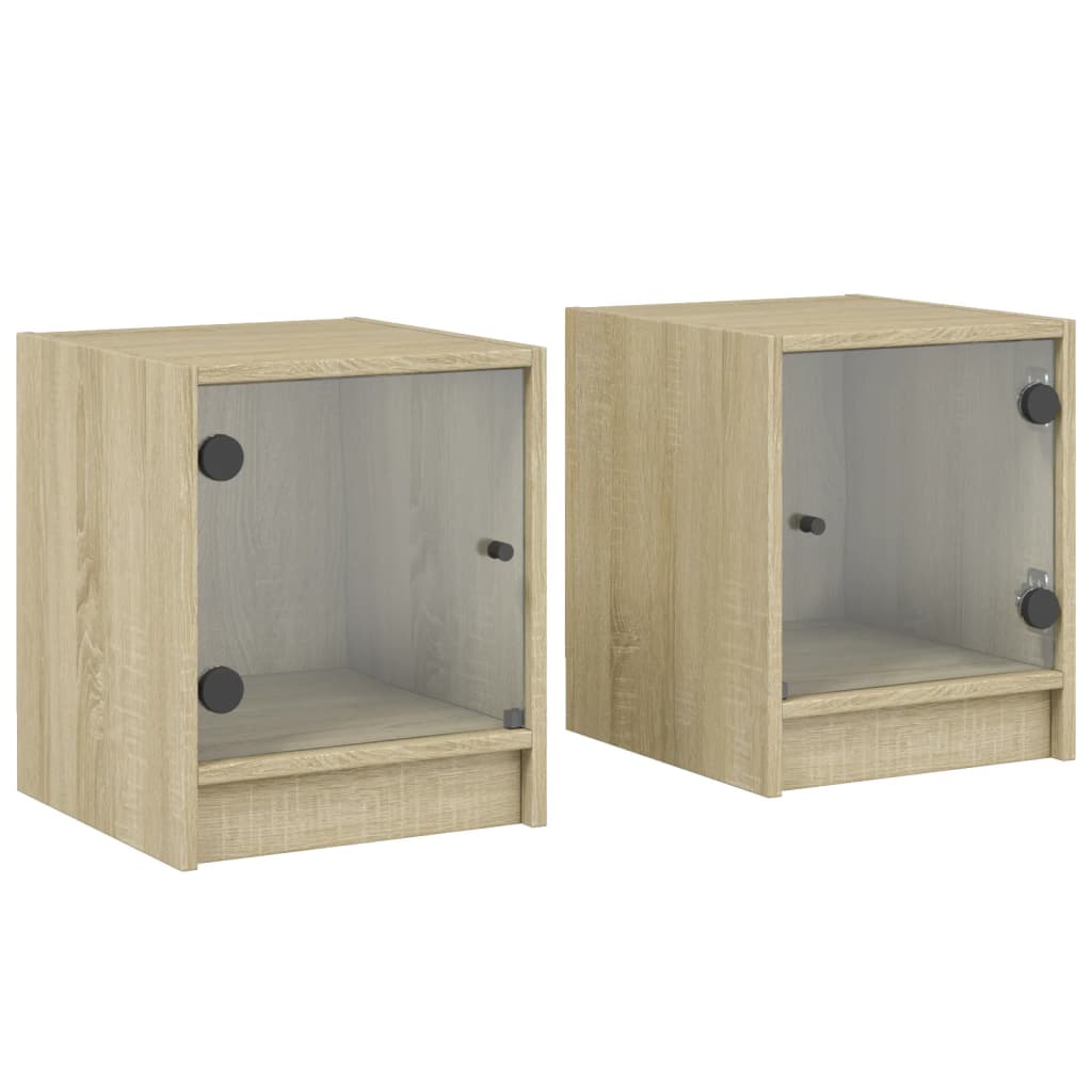 Comodini Con Ante In Vetro 2pz Rovere Sonoma 35x37x42 Cm - Vidaxl