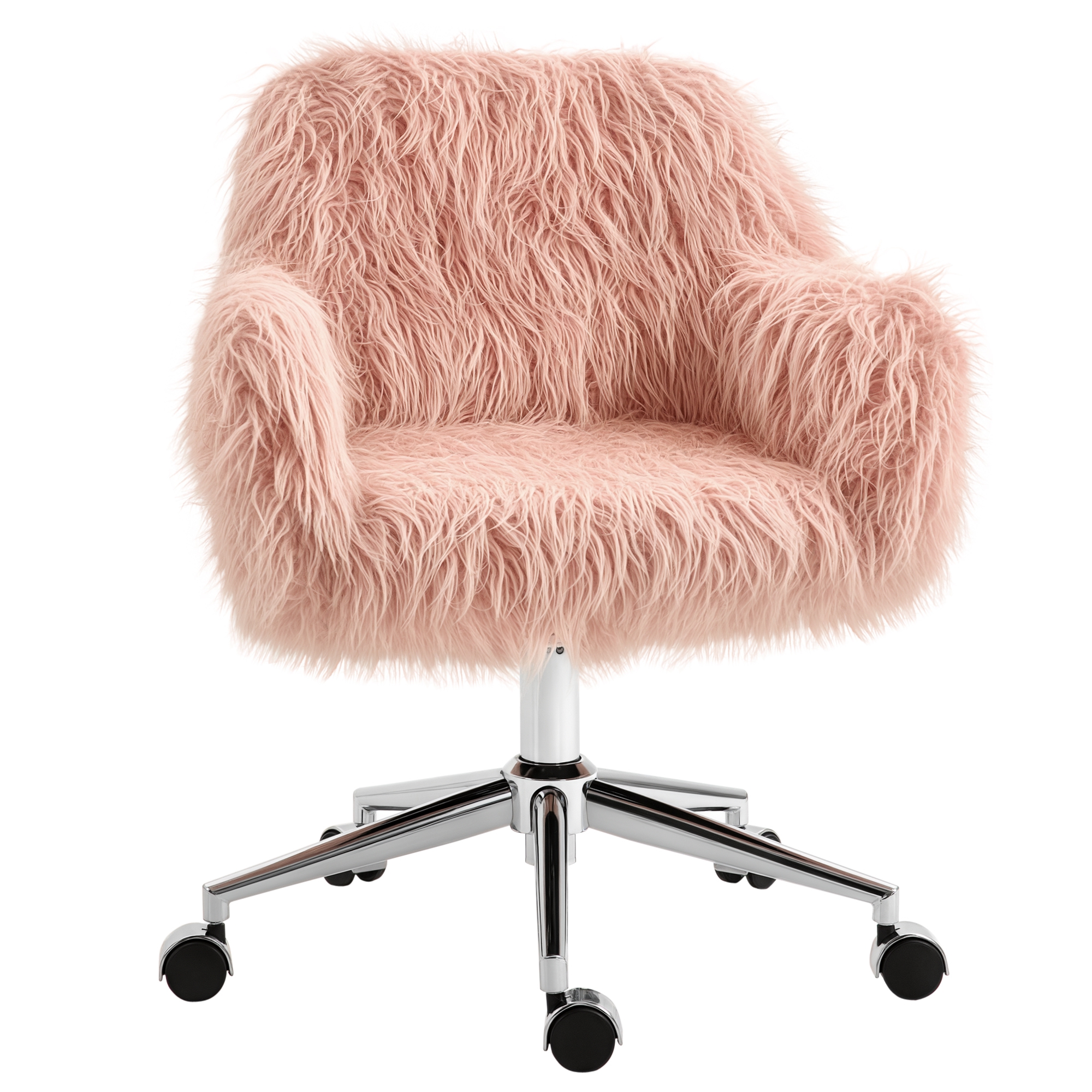 Vinsetto - Chefsessel Drehstuhl Computerstuhl Schminkstuhl Mit Kunstfell Sitzhöhenverstellung Für Mädchen Kunstpelz Schaumstoff Rosa+silber 57 X 60 X 75-85 Cm