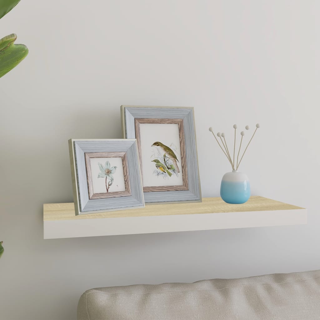 Vidaxl Weiß Floating Wall Shelf Oak And White 60X23,5X3,8 Cm Mdf