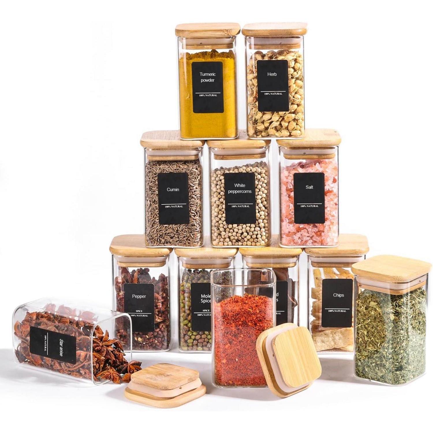 Luxuskollektion 12er Set Gewürzgläser Mit Bambusdeckel, 236ml, Inkl. 275 Etiketten