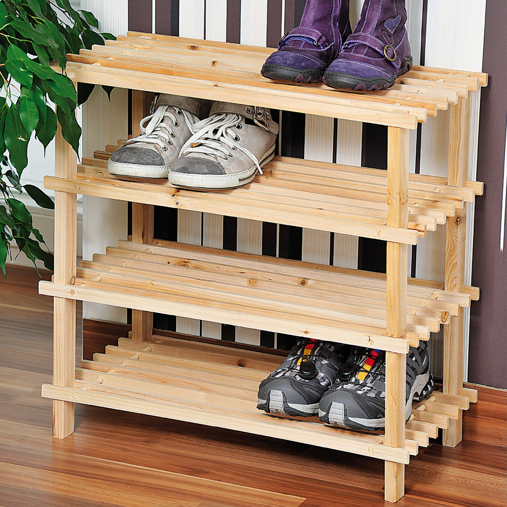 Ac-deco - Schuhregal, Schuhschrank, Holzregal, Tannenholz Hell Fsc, 4 Stöckig