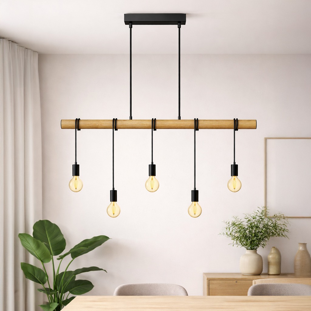 B.k.licht - Lampe À Suspension À Flamme I Métal Et Bois I E27 I Noir