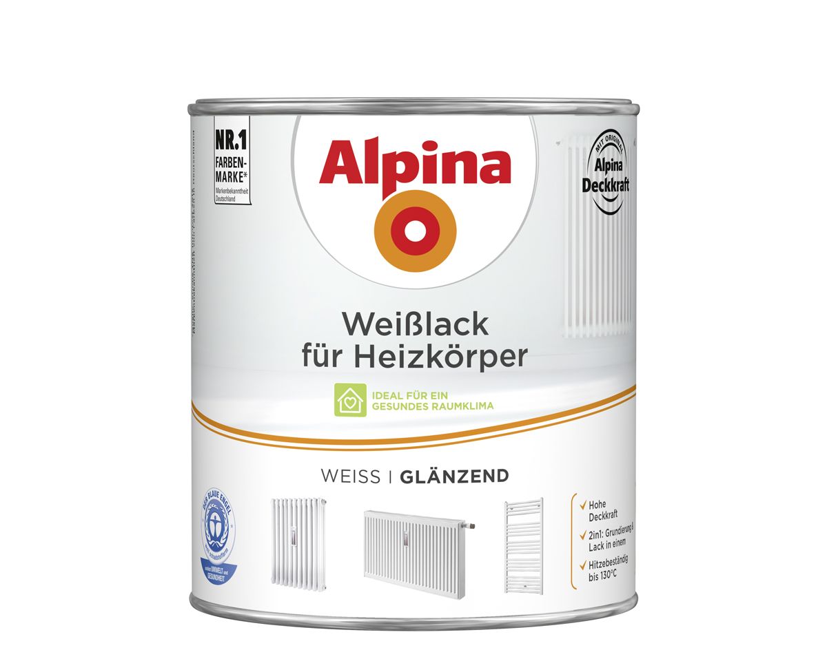 Heizkörperlack Weiß 2 L Weiß Glänzend Lack Weißlack Acryllack - Alpina