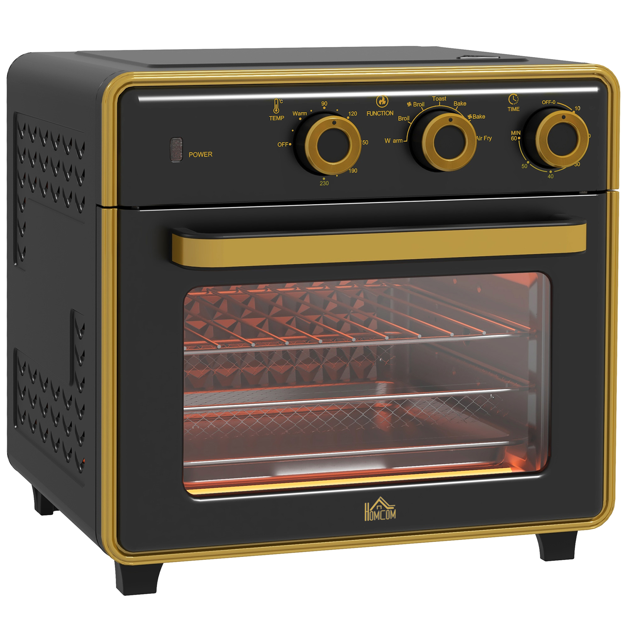 Homcom - Minibackofen Mit Umluft 20l Mini Ofen Mit Backblech, Grillrost Und Krümelblech, 90 °c-230 °c Heißluftfritteuse Mit 5 Modi, Frittierkorb, 60 Min. Timer, 1400w, Metall