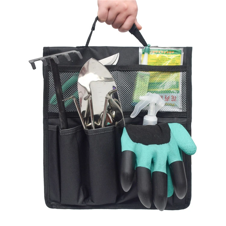 Sac à outils de jardin pliable en tissu Oxford, organisateur suspendu portable, 31 x 30 cm, noir