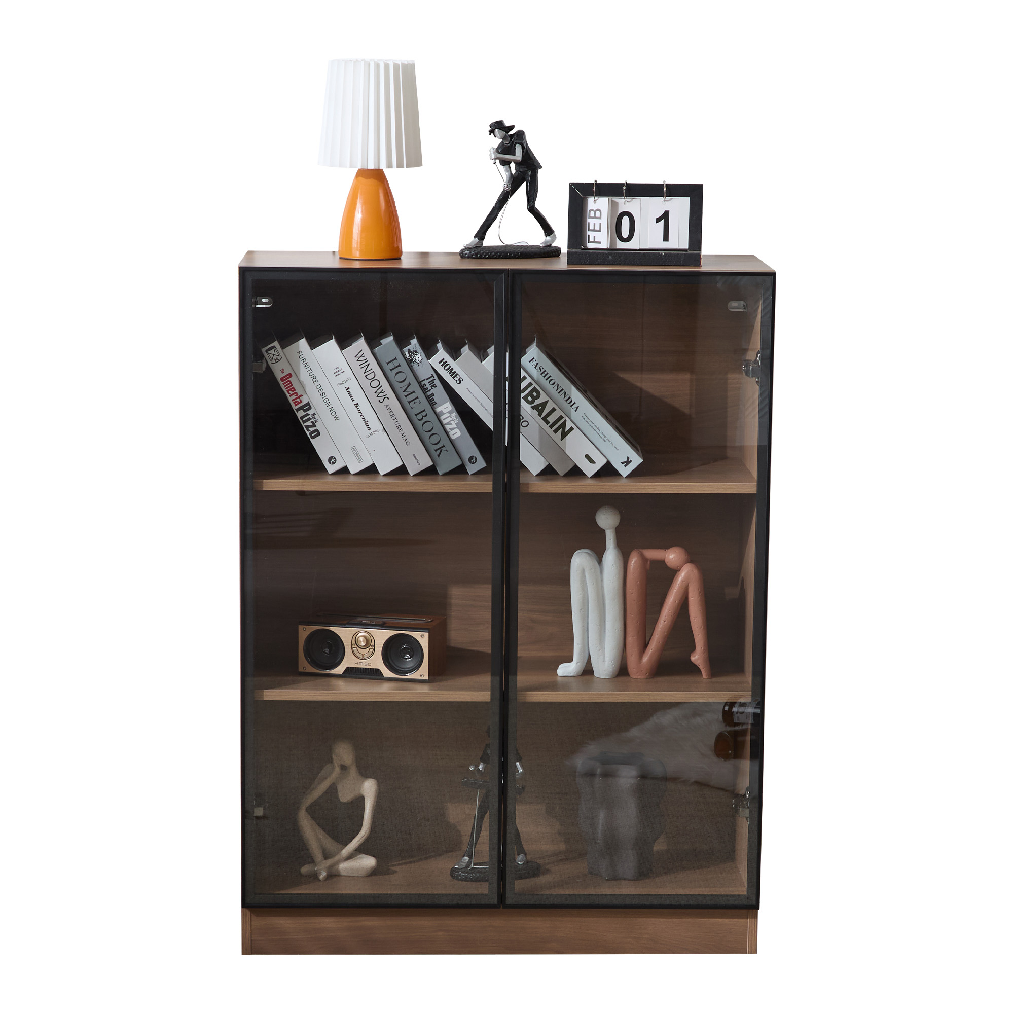 Stilvora Vitrine Mit 2 Turen, 3 Ebenen Und Led, Fur Wohnzimmer, Aus Gehartetem Glas Und Spanplatte, 80 X 30 X 106 Cm, Natur Walnuss