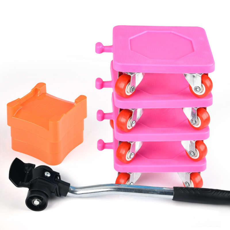 Ensemble de 5 outils de déménagement pour objets lourds, rouge, avec roue universelle
