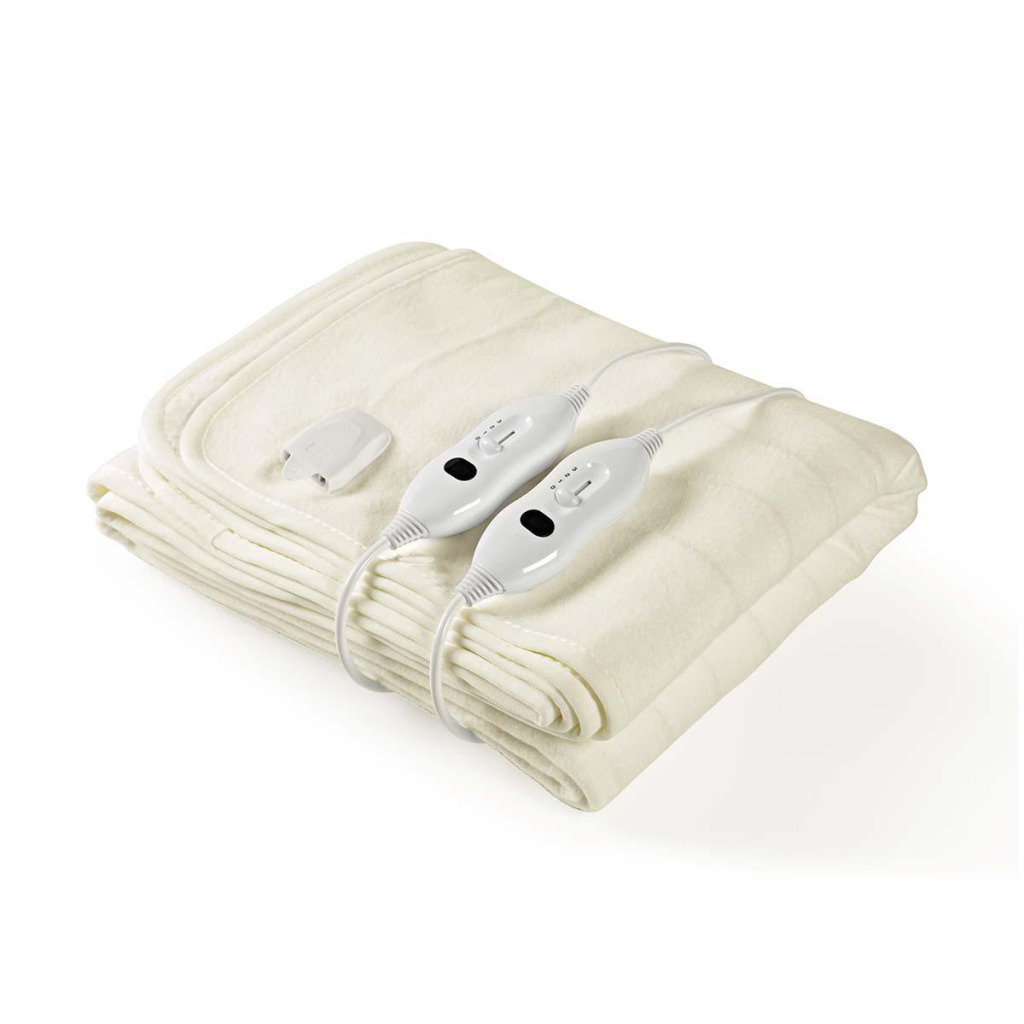 Nedis Heated Blanket, Underblanket 160 x 140cm, 2 Person, White, 3 Levels, Timer Auto-Off, Machine Washable, Soft and Full Body Warming, Sofa Bed Offic