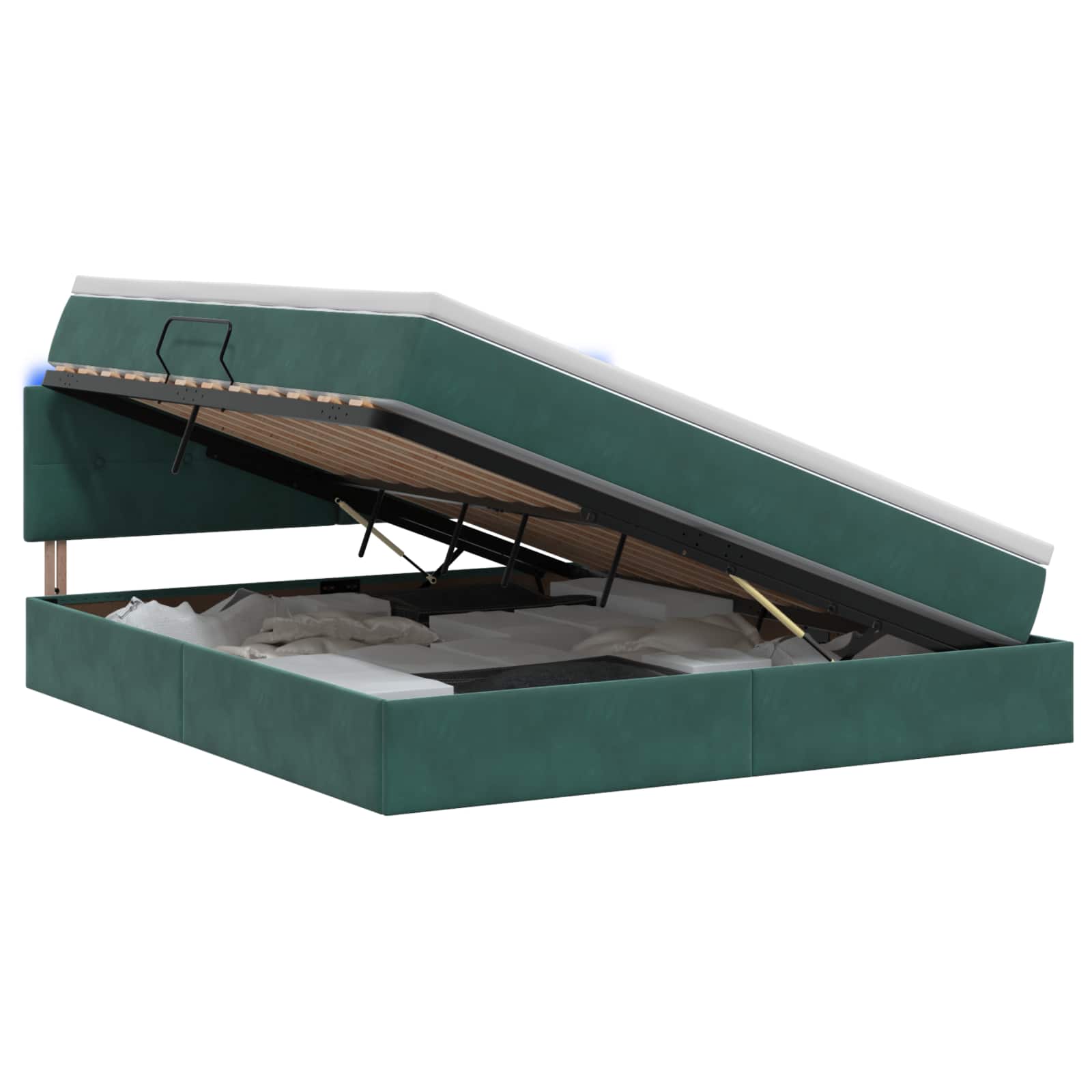 Vidaxl Dunkelgrün Led-Speicherbett Mit Matratze 180 X 200 Cm Samt