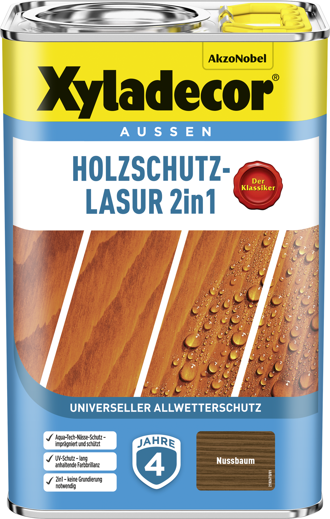 Xyladecor Holzschutz-lasur 2in1, Universeller Allwetter-schutz -der Klassiker, Nussbaum, 4 L