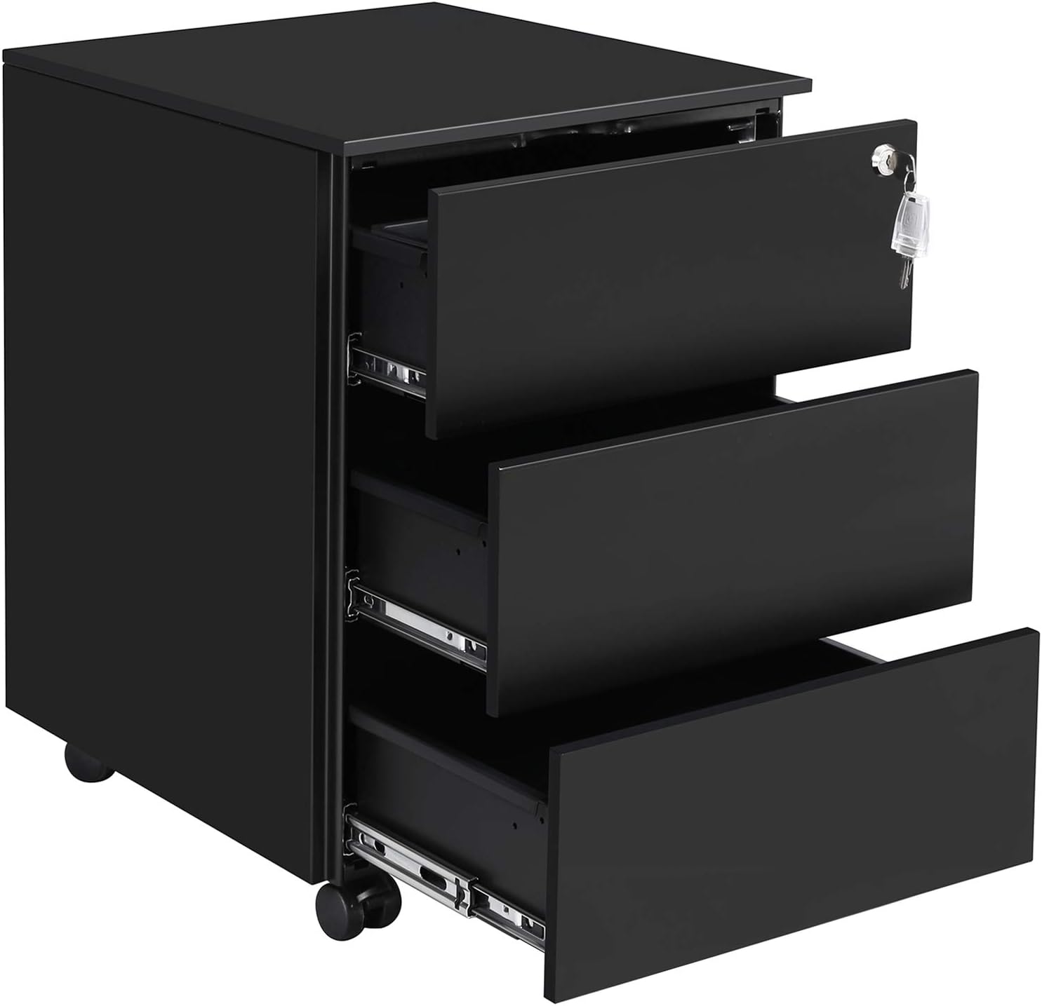 Songmics Schwarz Mobiler Aktenschrank Mit 3 Schubladen, / 39 X 45 X 55 Cm (B X T X H) / Mit 3 Schubladen - Image 4