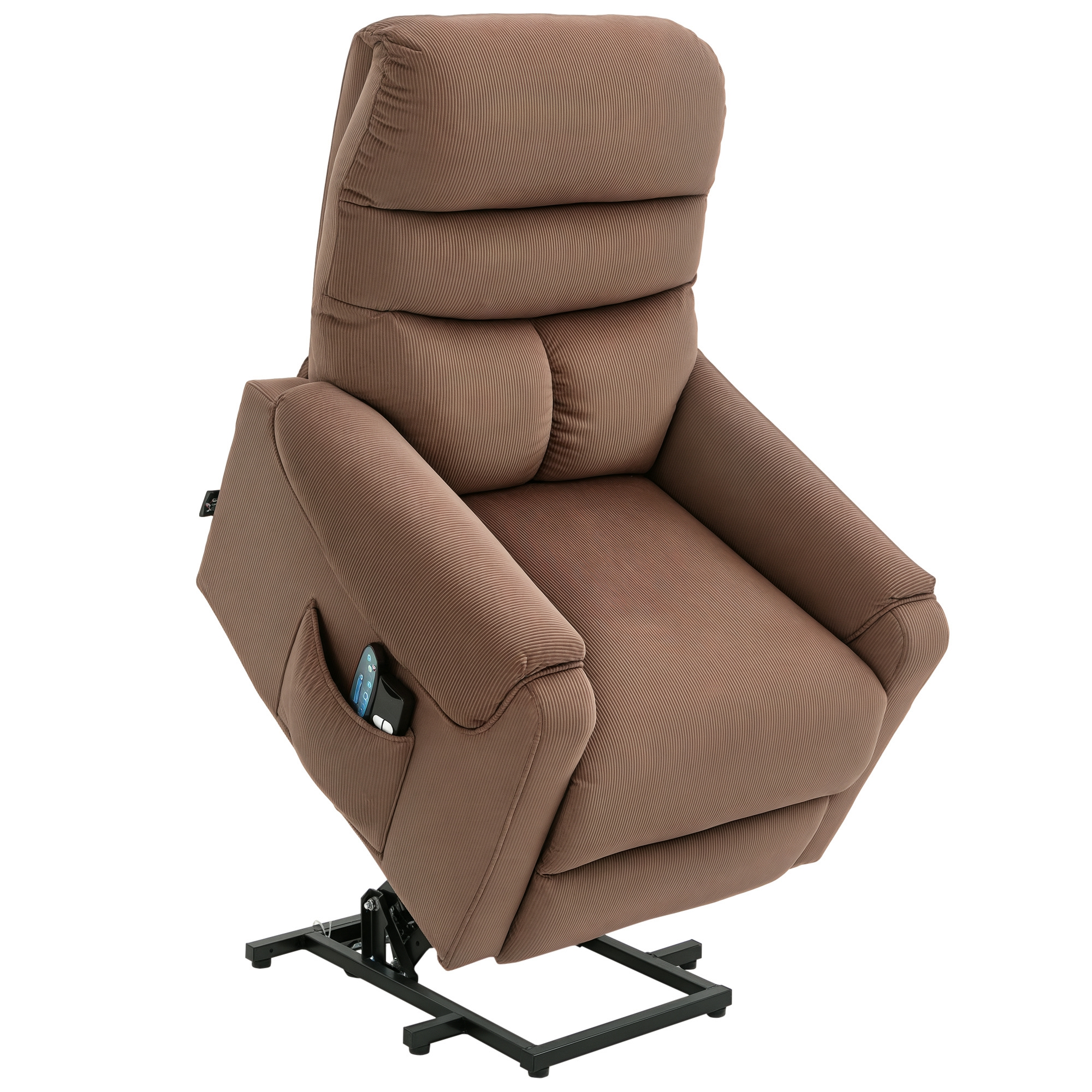 Homcom - Fernsehsessel Mit Aufstehhilfe Elektrisch, Massagesessel Mit Liegefunktion Und Wärmefunktion, Relaxsessel Mit Fernbedienung Und Seitentasche Verstellbar Polyester-gewebe Braun